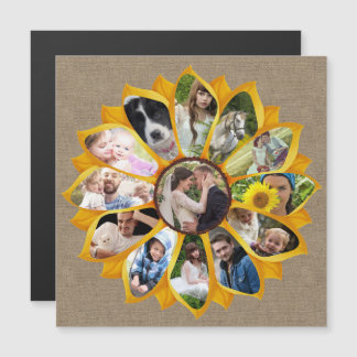 Family Photo Collage Sunflower Burlap 13 Pics Easy Magnetic Invitation