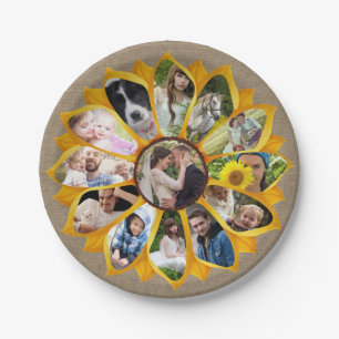 Family Photo Collage Sunflower Burlap 13 Pics Easy Paper Plate