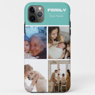 Family Photo Collage Teal 4 Picture iPhone 11 Pro Max Case