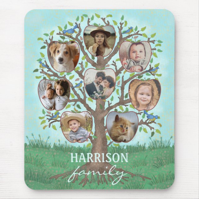 Family Photo Collage Tree 8 Pictures + Name Easy Mouse Pad (Front)