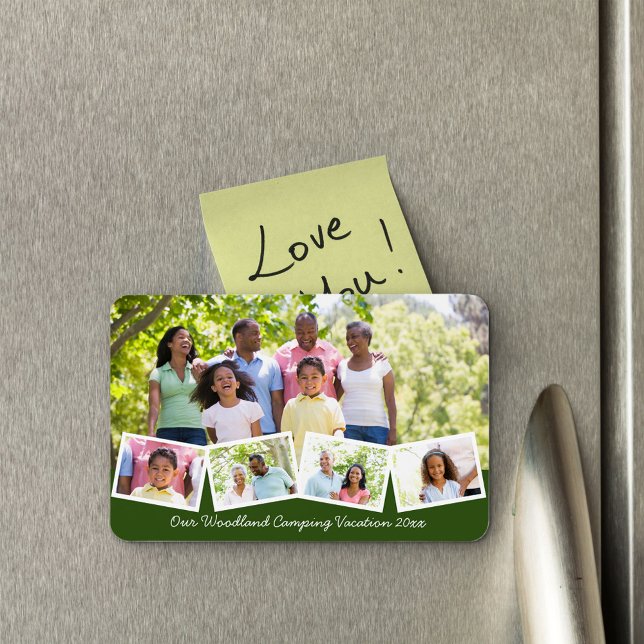 Family Photo Collage w Zigzag Photo Strip Green Magnet (Creator Uploaded)