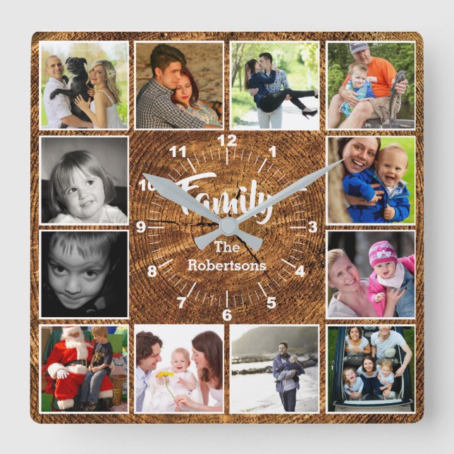Family Photo Collage Wall Clock - Tree Rings (Front)