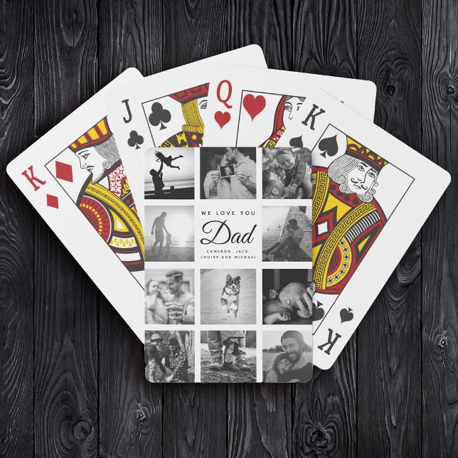 Family Photo Collage WE LOVE YOU Dad Trendy Cool Playing Cards (Creator Uploaded)