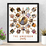Family Photo Collage White Gold   Name 21 Pictures Poster<br><div class="desc">This beautiful, personalised poster includes room for 21 of your square, Instagram - style photos. It has a unique circular shape in white with faux (printed) gold glitter frames. 20 of your own photographs circle around one larger photo in the centre. It's perfect for displaying family pictures or memories from...</div>
