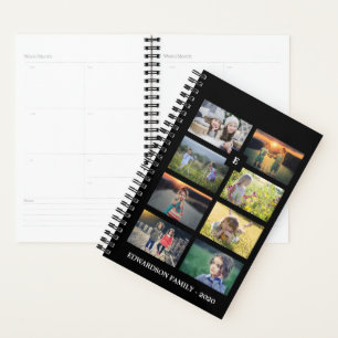 Family photo colllage 8 photos black personalised planner