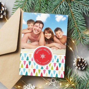 FAMILY PHOTO colourful christmas tree pattern fun Holiday Card