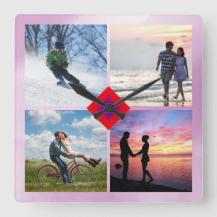 Family Photo 📸👨👩👧👦 Colourful Love Collage Square Wall Clock