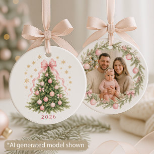 Family Photo Coquette Bow Ceramic Ornament