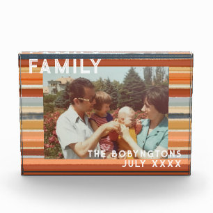Family photo custom boho retro sunset striped  block