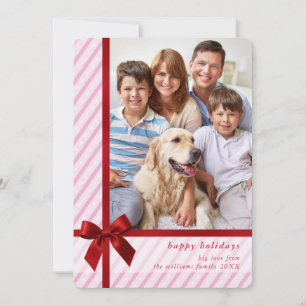 FAMILY PHOTO cute wrapped up red ribbon bow pink Holiday Card
