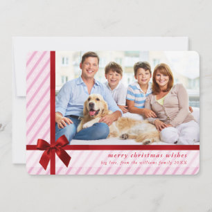 FAMILY PHOTO cute wrapped up red ribbon bow pink Holiday Card