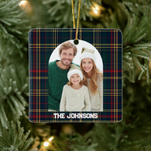 Family Photo Elegant Christmas Plaid Ornament