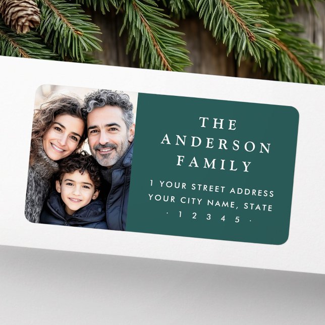 Family photo elegant pine green return address label (Family photo elegant pine green return address label)