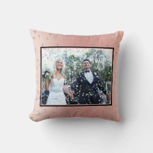 Family Photo Fancy Modern Decorative Pink Silver Cushion