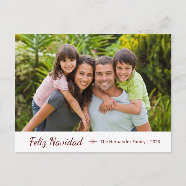 Family Photo Feliz Navidad Modern Christmas Holiday Postcard (Front)