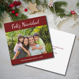 Family Photo Feliz Navidad Modern Christmas Red Holiday Card