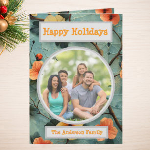  Family Photo Floral Holiday Greeting  Card