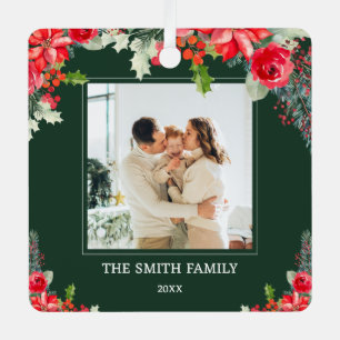 Family Photo Floral Red and Green Christmas Metal Tree Decoration