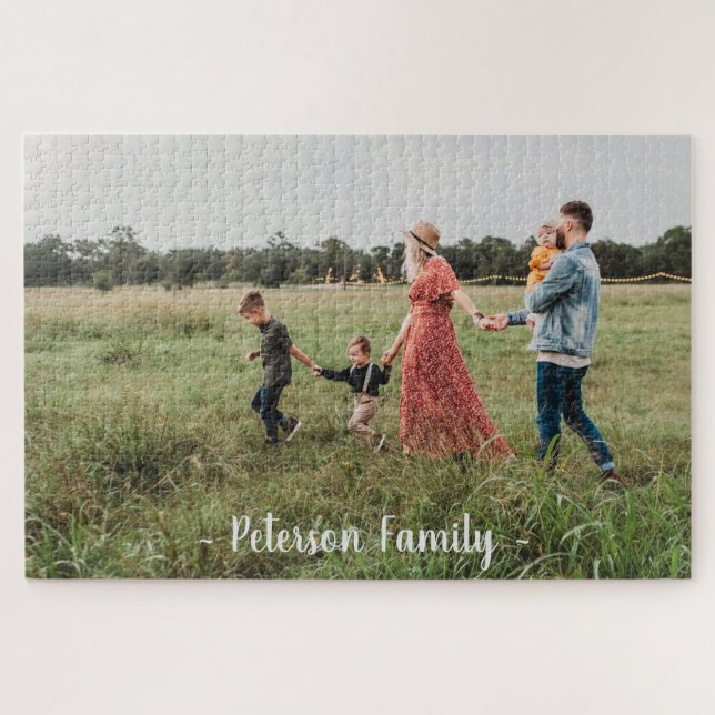 Family Photo Fun Game Night Personalise Name Jigsaw Puzzle (Horizontal)