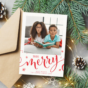 FAMILY PHOTO fun kids modern merry calligraphy red Announcement