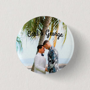 Family photo, gay couple, husbands, custom 3 cm round badge