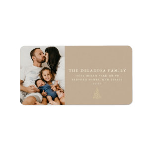 Family Photo Gold Christmas Tree Kraft  Label