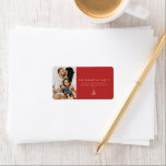 Family Photo Gold Christmas Tree Red  Label<br><div class="desc">Loving family photo Christmas design with a sparkly gold-lit tree,  against an intense red backdrop.  Easily customise your names and address along with your best picture of choice.  A great send-off for your mailing pieces,  this Holiday Season.</div>