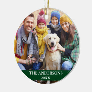 Family Photo Green Ceramic Ornament