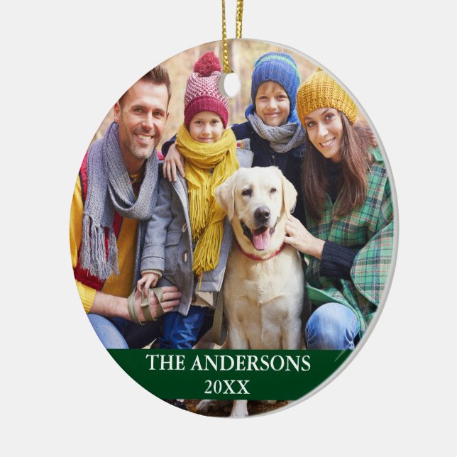 Family Photo Green Ceramic Ornament (Left)