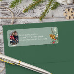 Family Photo Green Holly Pine Christmas Address Return Address Label<br><div class="desc">Return address label with photo, your return address and a traditional bouquet of holly, pine and pine cone. The colours of the text and background can be changed in the design tool. Your photo is displayed in 16:9 portrait format and the photo template will automatically display them in a pill-shaped,...</div>