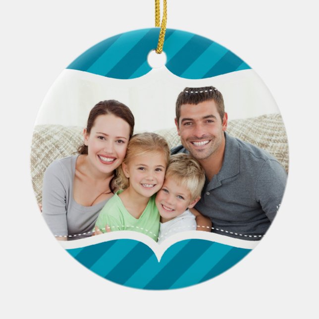 FAMILY PHOTO HANUKKAH ORNAMENT bold bright stripe (Front)