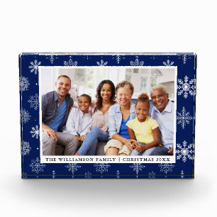 Family Photo Holiday Snowflakes Blue Photo Block