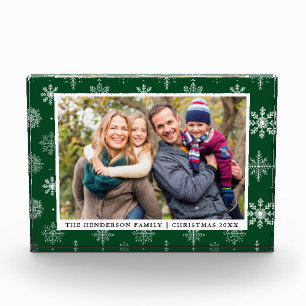 Family Photo Holiday Snowflakes Green Photo Block