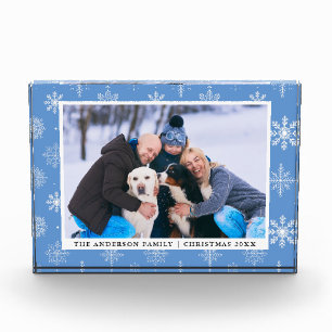 Family Photo Holiday Snowflakes Photo Block Blue