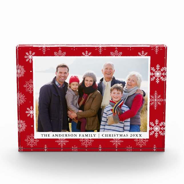 Family Photo Holiday Snowflakes Red Photo Block (Front)
