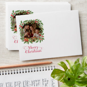 Family Photo Holly Wreath Christmas  Envelope