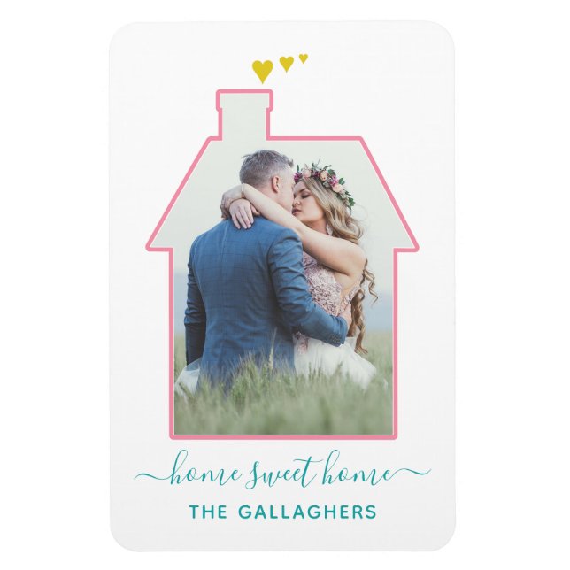Family Photo House Shape Housewarming Wedding Cute Magnet (Vertical)