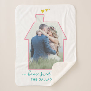 Family Photo House Shape Housewarming Wedding Cute Sherpa Blanket
