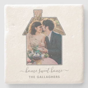 Family Photo House Shape Housewarming Wedding Gift Stone Coaster