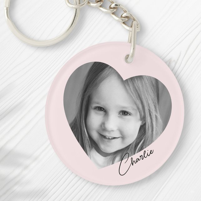 Family photo inside heart with name pink key ring (Creator Uploaded)