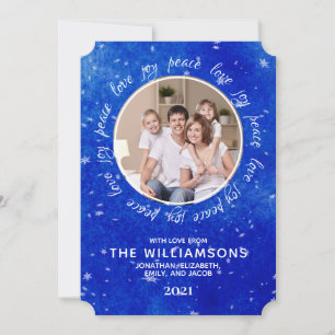 Family Photo Joy Peace Love Snowflakes Christmas   Holiday Card