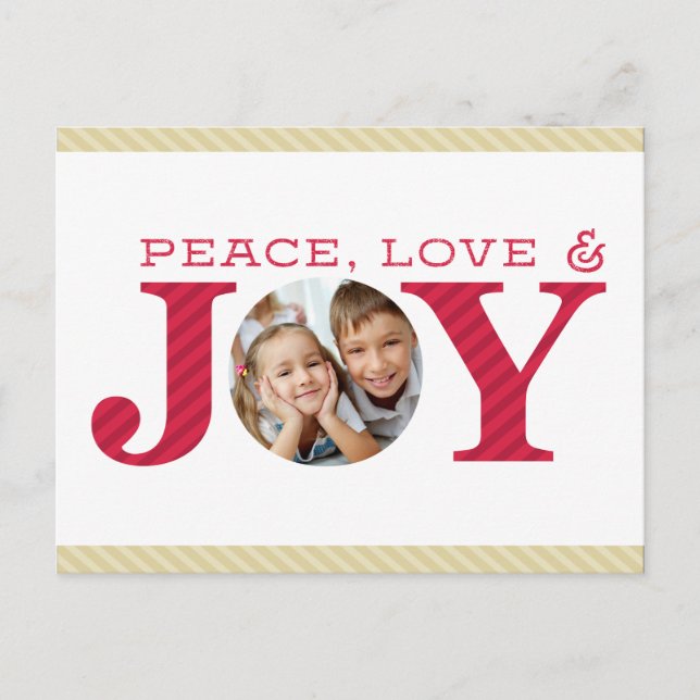 FAMILY PHOTO JOY simple bold modern red and gold Holiday Postcard (Front)