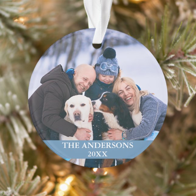 Family Photo Light Blue Ornament (Tree)