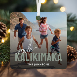 Family Photo Mele Kalikimaka Metal Tree Decoration