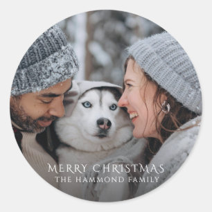 Family Photo Merry Christmas Classic Round Sticker