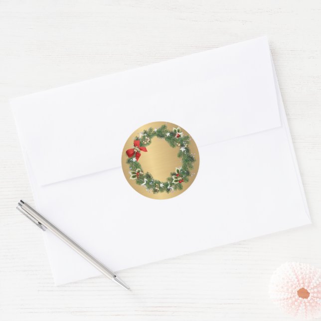 Family Photo Merry Christmas Happy New Year Classic Round Sticker (Envelope)