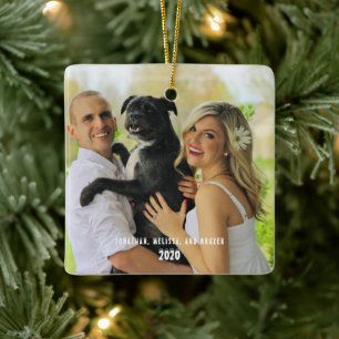 Family Photo Merry Christmas Holiday Ceramic Ornament