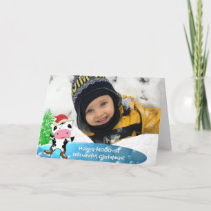 Family Photo Merry Christmas Kawaii Dancing Cow Holiday Card