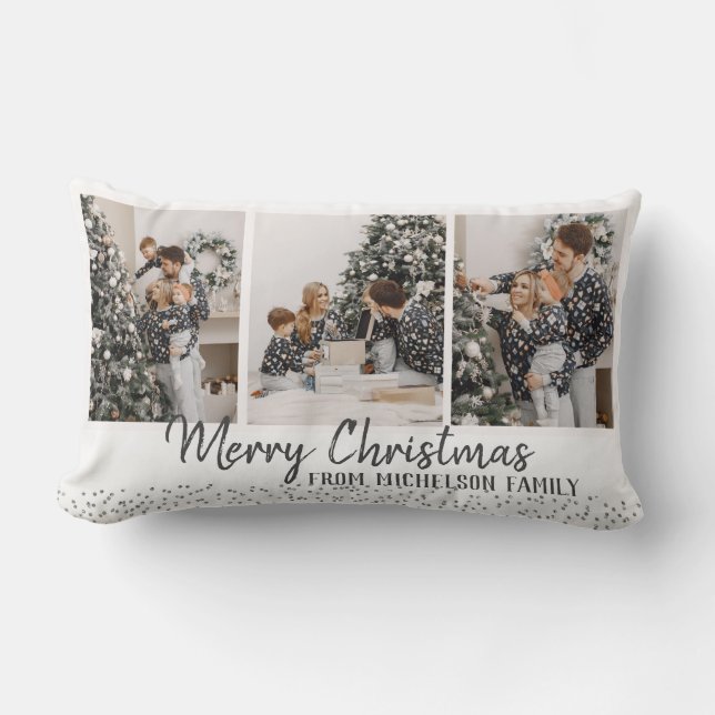 Family Photo Merry Christmas Lumbar Cushion (Front)
