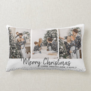 Family Photo Merry Christmas Lumbar Cushion